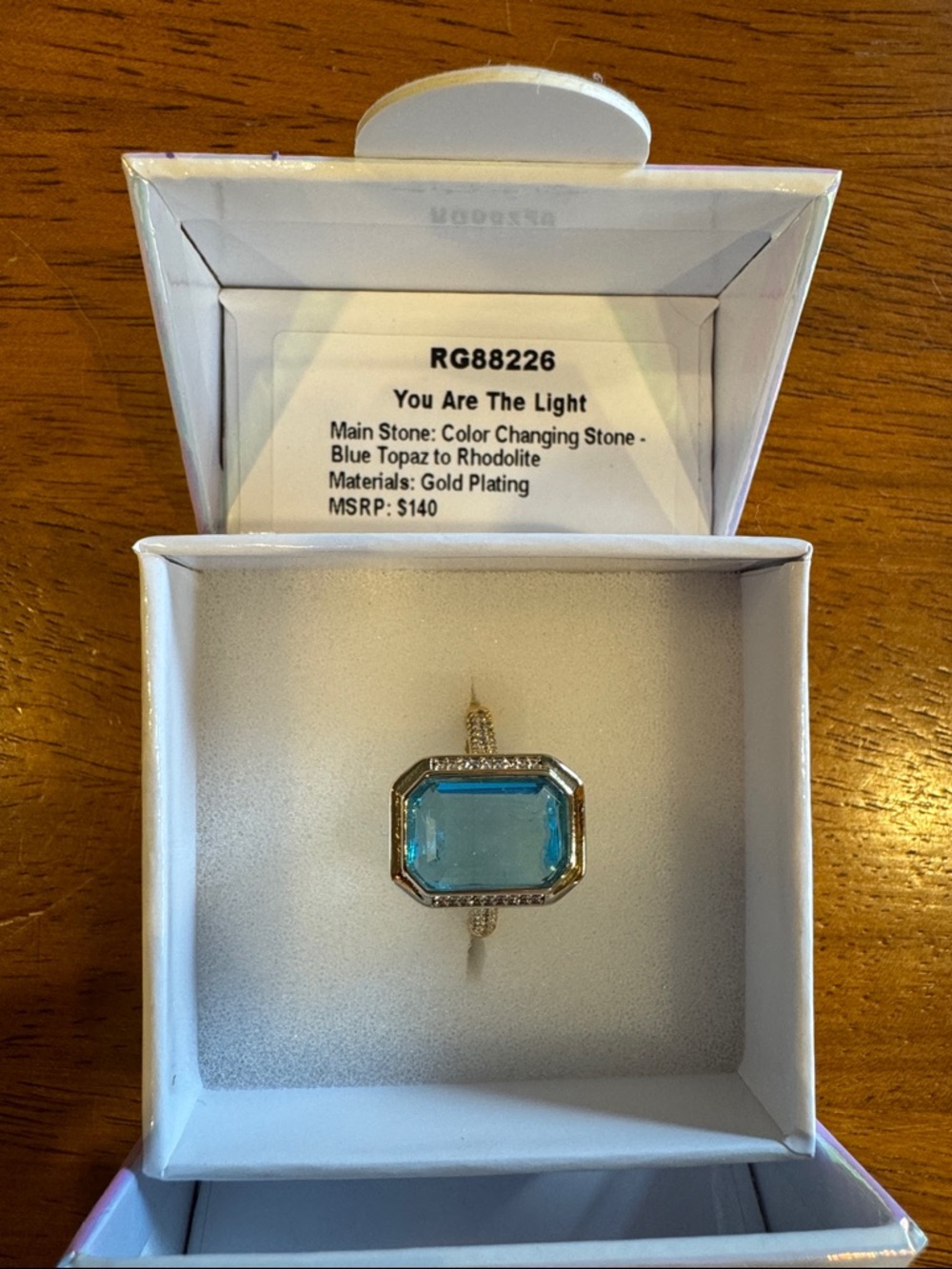 Bomb Party Mental Health ring. Gold-Plated Ring with Blue Color-Changing Stone
